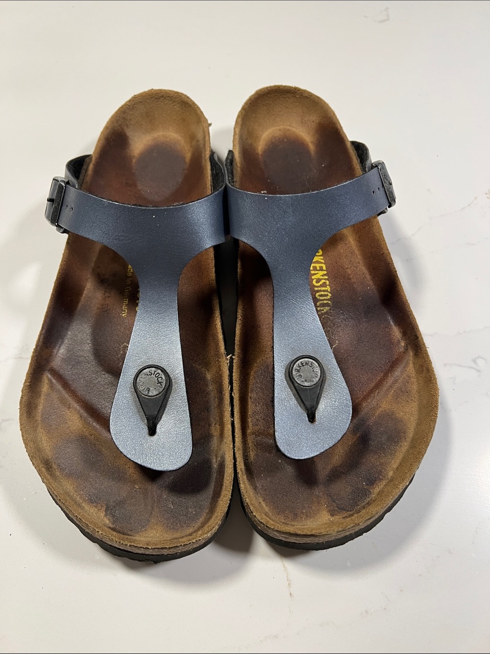 Birkenstock Gray Blue T-Strap Sandals